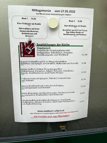 Opinii despre Restaurant Der Stadtwirt în Villach - Gastronomie und Hotellerie